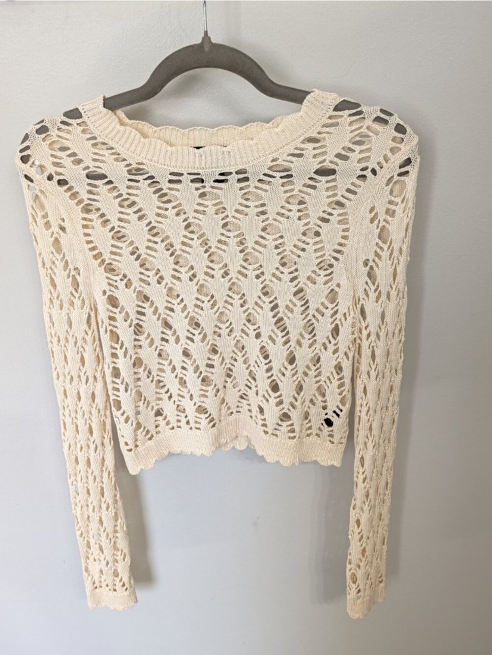 Boho Fairycore Christian Lacroix Womens Sz S Cream Open Knit Cropped Sweater